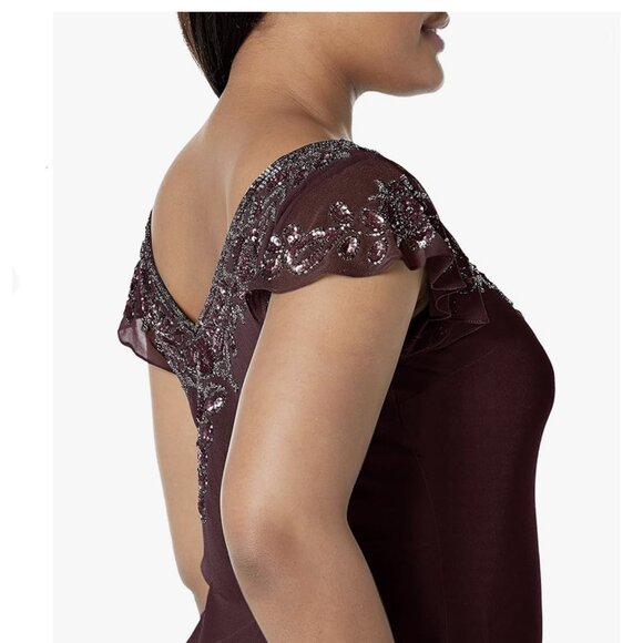 J Kara Flutter Sleeve Hanky Hem Short Cocktail Beaded Dress NWT Sz18 - Picture 6 of 12